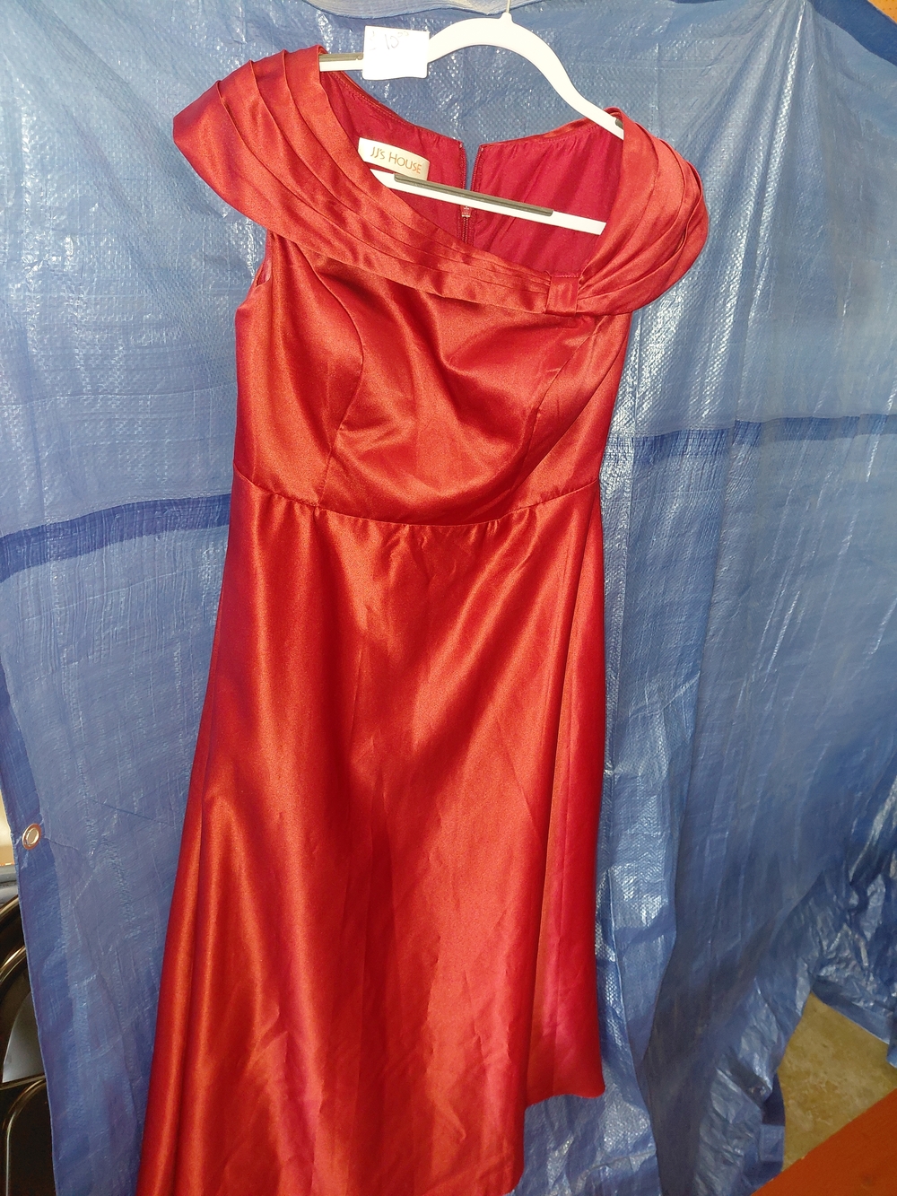 JJs House Red Satin One-Shoulder A-Line Evening Gown